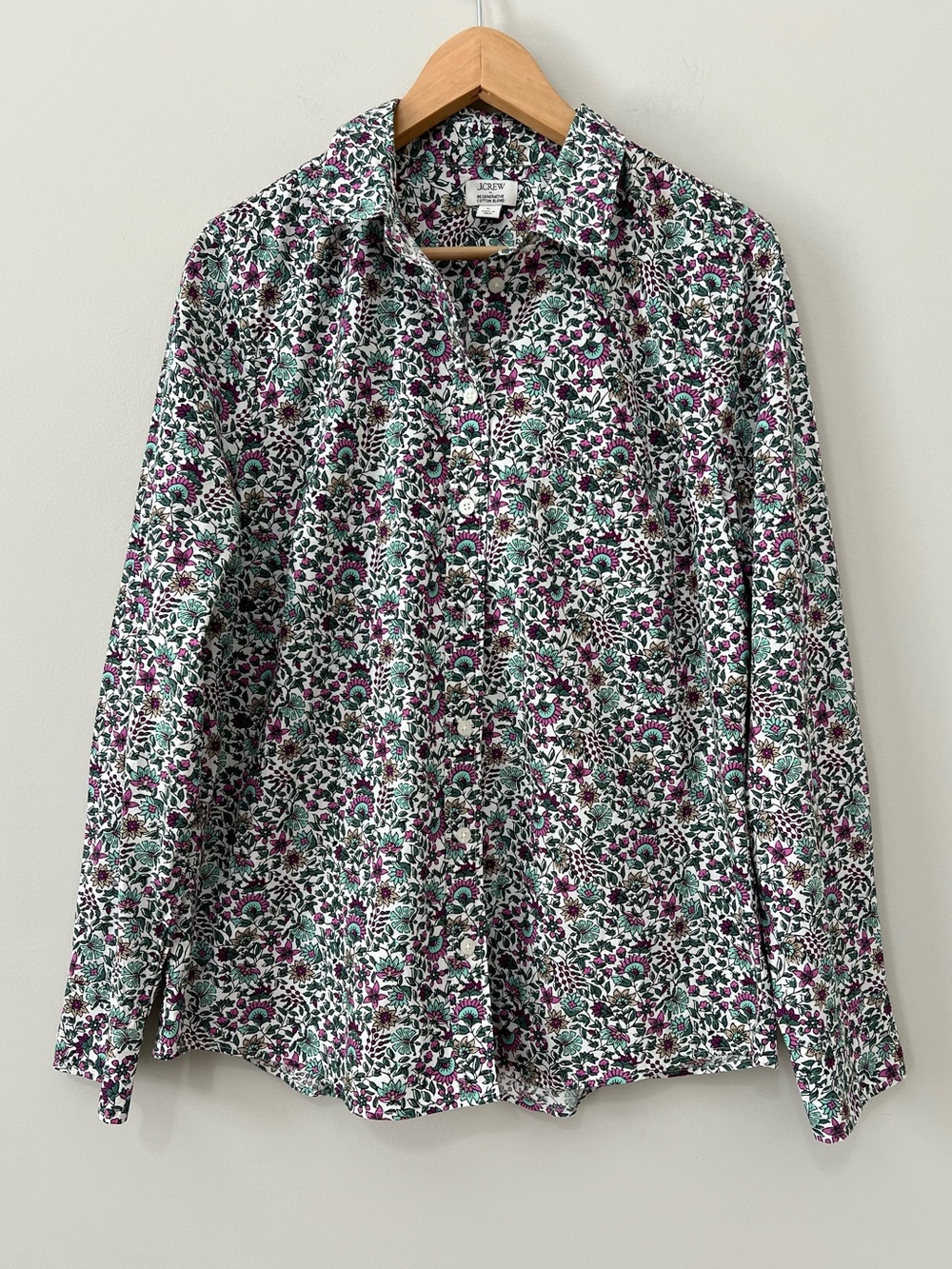 J.Crew Regenerative Cotton Blend Floral Button Down Shirt Women's Size L